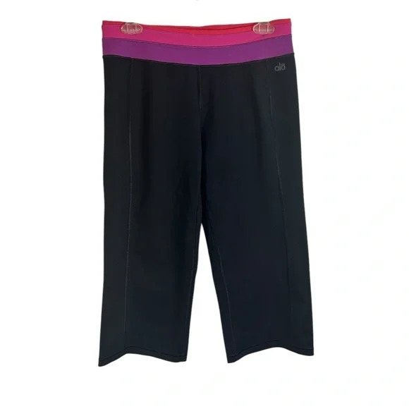 Alo Black & Pink Purple Colorblock Waist Activewear Capri Leggings Womens Medium - Picture 2 of 11